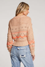 Knit sweater in beige with coral trim