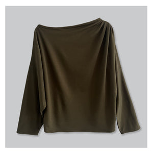 Long Sleeve Cold Shoulder Rouche Top - Emerald