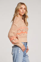 Knit sweater in beige with coral trim