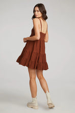 brown crinkle scrappy short flow dress with adjustable straps