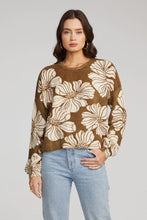 moss green and cream print sweater with  recycled yarn