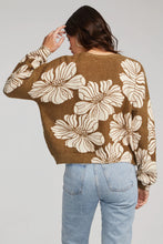 moss green and cream print sweater with  recycled yarn