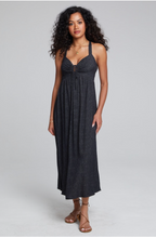 long black dress with adjustable straps and front tie